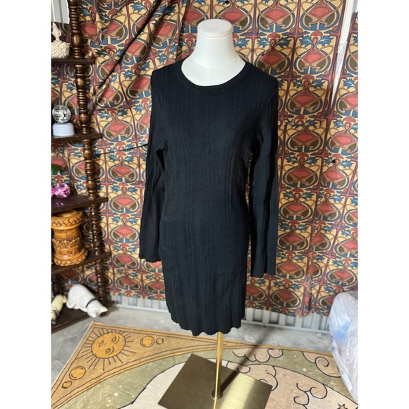 Cotton On Black Ribbed Knit Mini Dress Long Sleeve Casual Bodycon XL - Picture 1 of 5